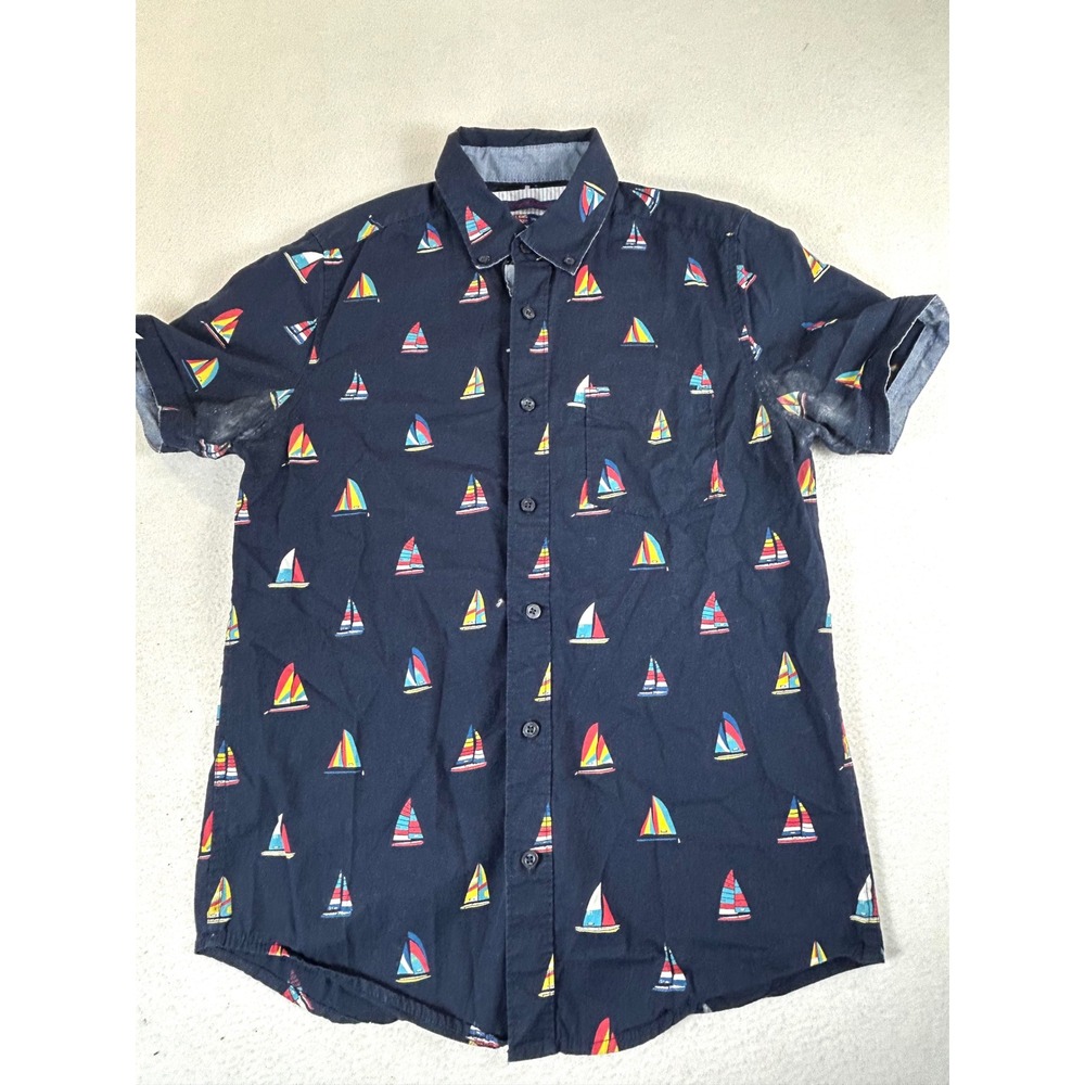 English Laundry Button Down Men Small Navy Sailboat Nautical Coastal Preppy‎